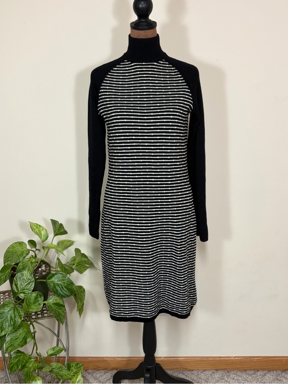 Title Nine Black & White Striped Power Knit Dress